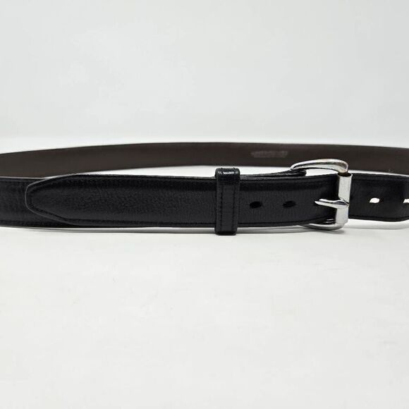 JAMES CULVER HANDMADE BLACK LEATHER SILVER BUCKLE MENS BELT SIZE 46 1.25" WIDE - Picture 1 of 6